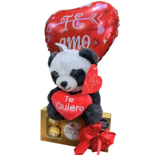 Bombones rocher con peluche y globo